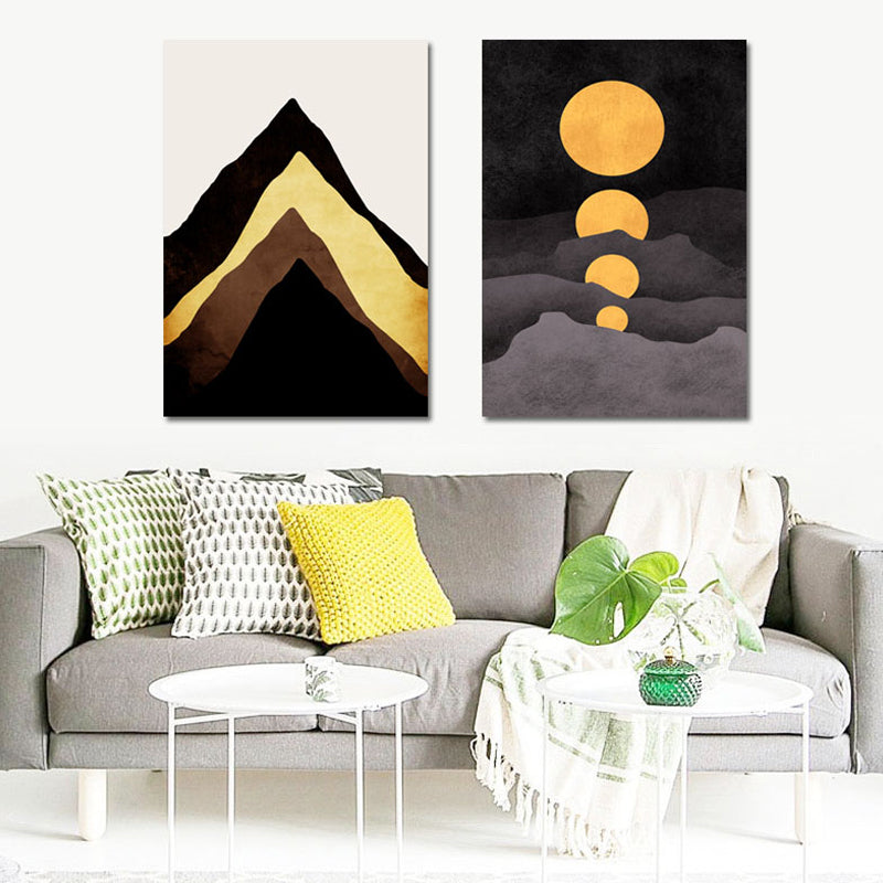 Illustration Kids Wall Art Print with Mountains Drawing in Dark Color for Sitting Room