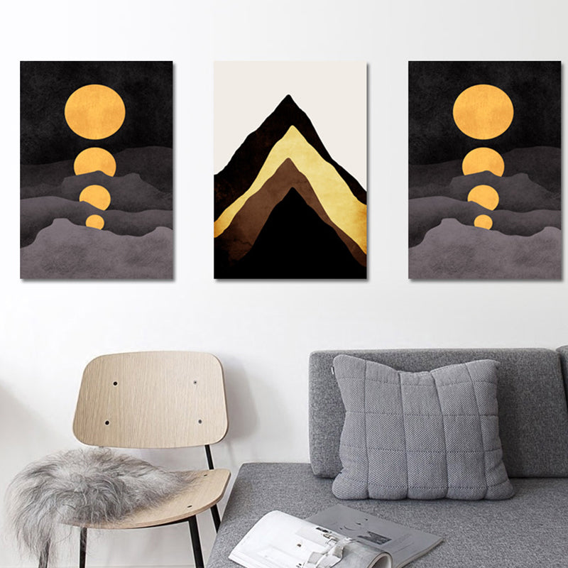 Illustration Kids Wall Art Print with Mountains Drawing in Dark Color for Sitting Room
