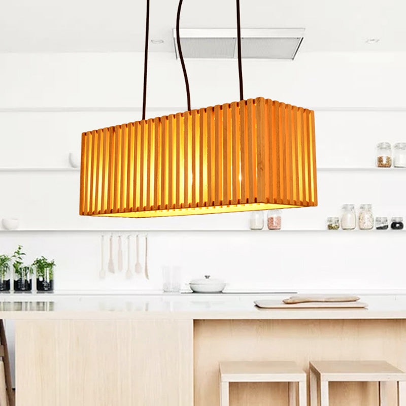 21"/27" Wide Linear Hanging Lighting Modern Style Wood 4 Lights Yellow Island Pendant Light for Dining Room