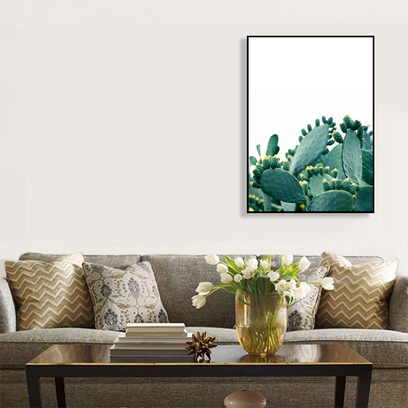 Bonsai Cactus Wall Art Decor Modern Style Textured Canvas Print in Green for Bedroom