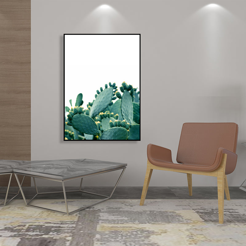 Bonsai Cactus Wall Art Decor Modern Style Textured Canvas Print in Green for Bedroom