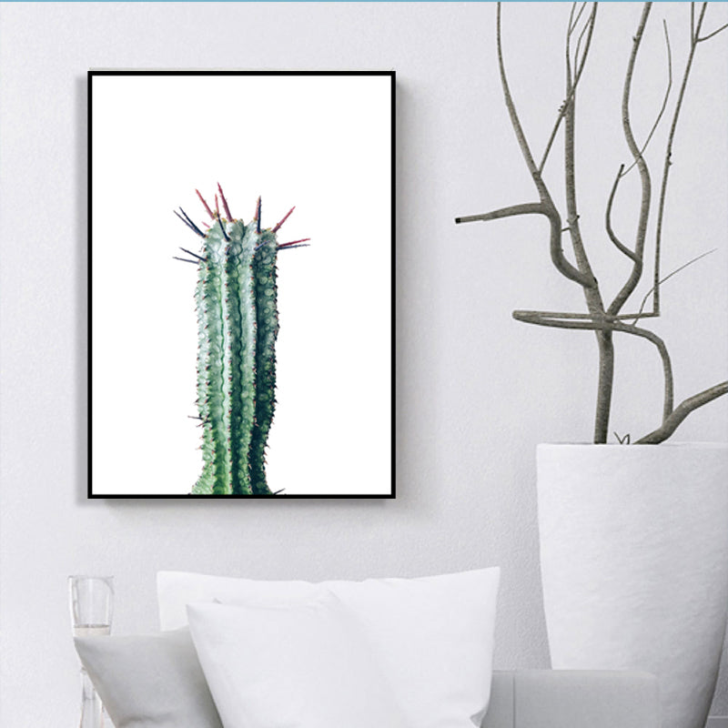 Bonsai Cactus Wall Art Decor Modern Style Textured Canvas Print in Green for Bedroom