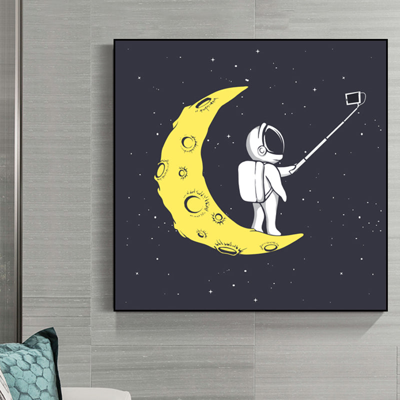 Sci-Fi Cosmos Spaceman Wall Art Print Canvas Textured Dark Color Wall Decor for Bedroom