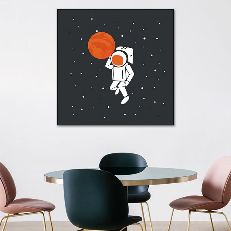 Sci-Fi Cosmos Spaceman Wall Art Print Canvas Textured Dark Color Wall Decor for Bedroom