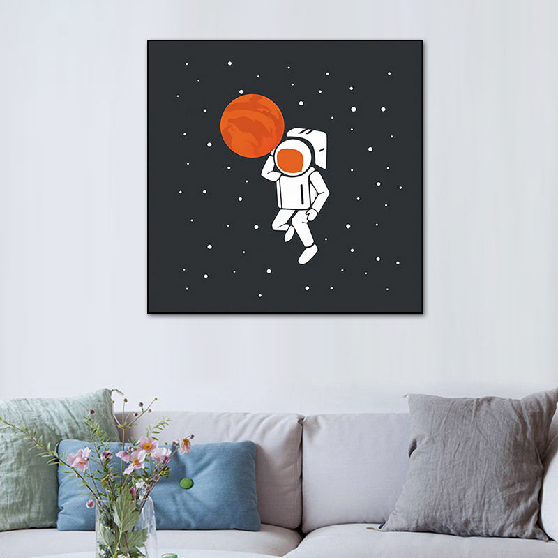 Sci-Fi Cosmos Spaceman Wall Art Print Canvas Textured Dark Color Wall Decor for Bedroom