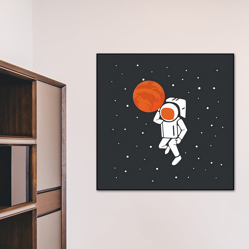 Sci-Fi Cosmos Spaceman Wall Art Print Canvas Textured Dark Color Wall Decor for Bedroom