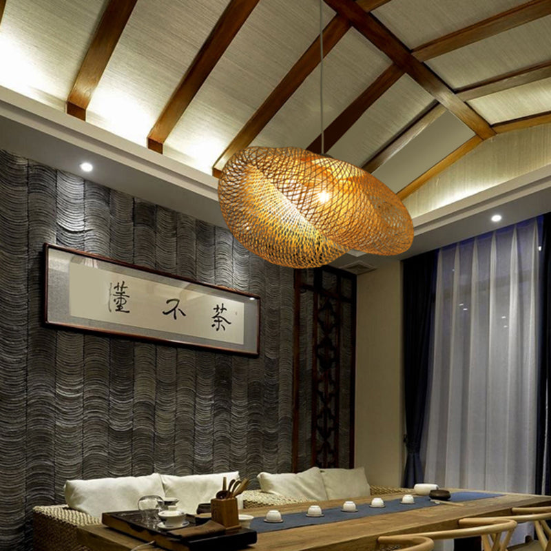 Asiatischer Huthängel Anhänger Rattan 1 leichte Deckenhängelampe über Esstisch