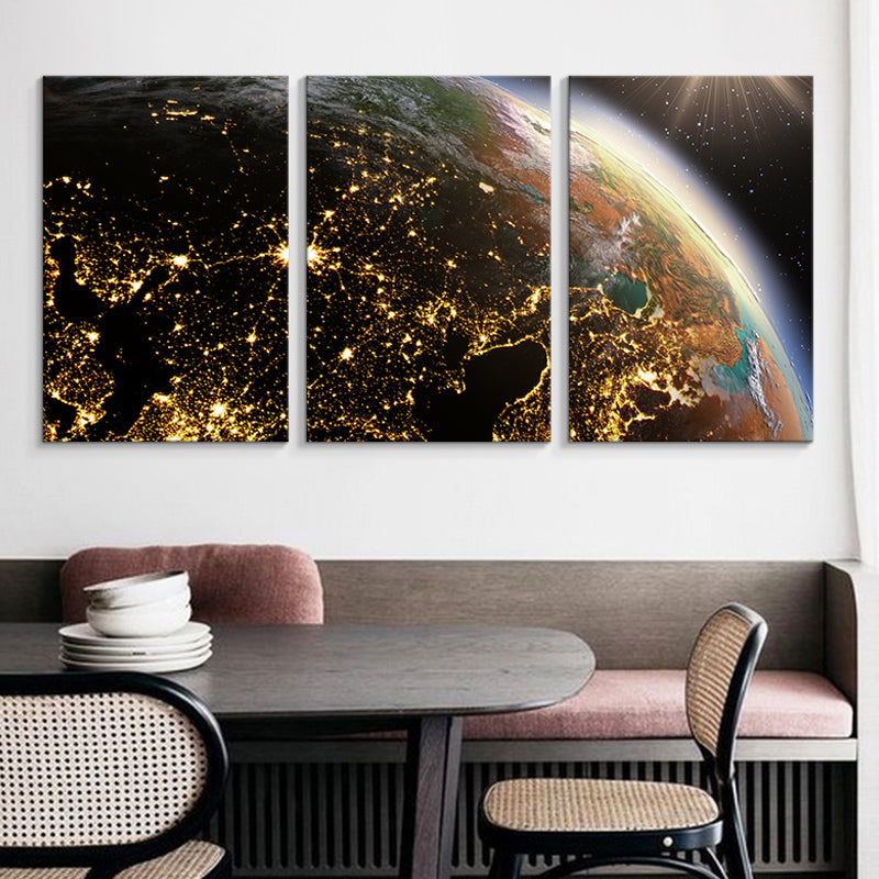 Modern Fancy Planet View Painting Canvas Multi-Piece Soft Color Wall Decor for Guest Room
