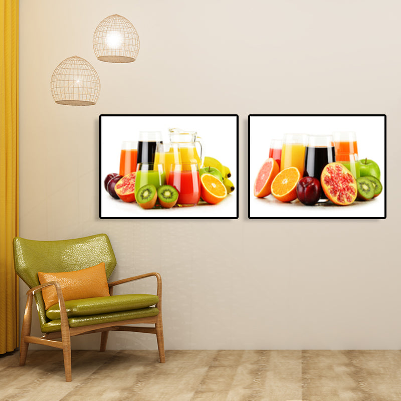 Bright Fruit Juice Canvas Art Textured Modernism Dining Room Wall Decor, Set of 2