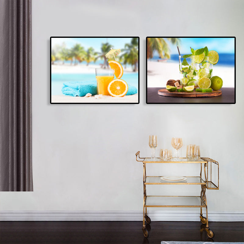 Bright Fruit Juice Canvas Art Textured Modernism Dining Room Wall Decor, Set of 2