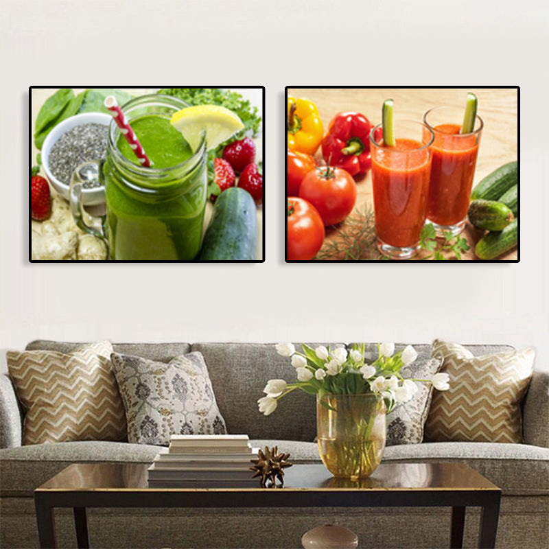 Bright Fruit Juice Canvas Art Textured Modernism Dining Room Wall Decor, Set of 2