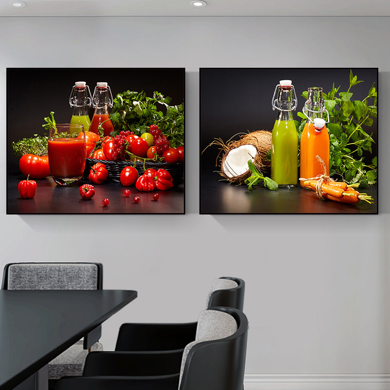 Bright Fruit Juice Canvas Art Textured Modernism Dining Room Wall Decor, Set of 2