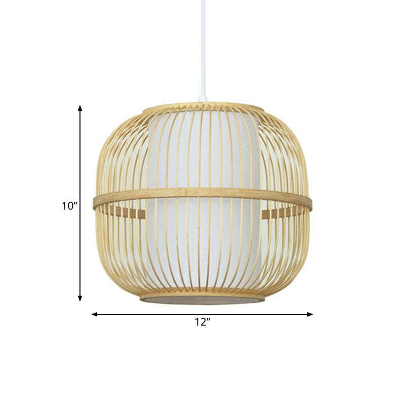 BEIGE Oblungo Sofiling Oblungo Stile contemporaneo Lampada a ciondolo di bambù a 1 luce con tonalità cilindrica interna