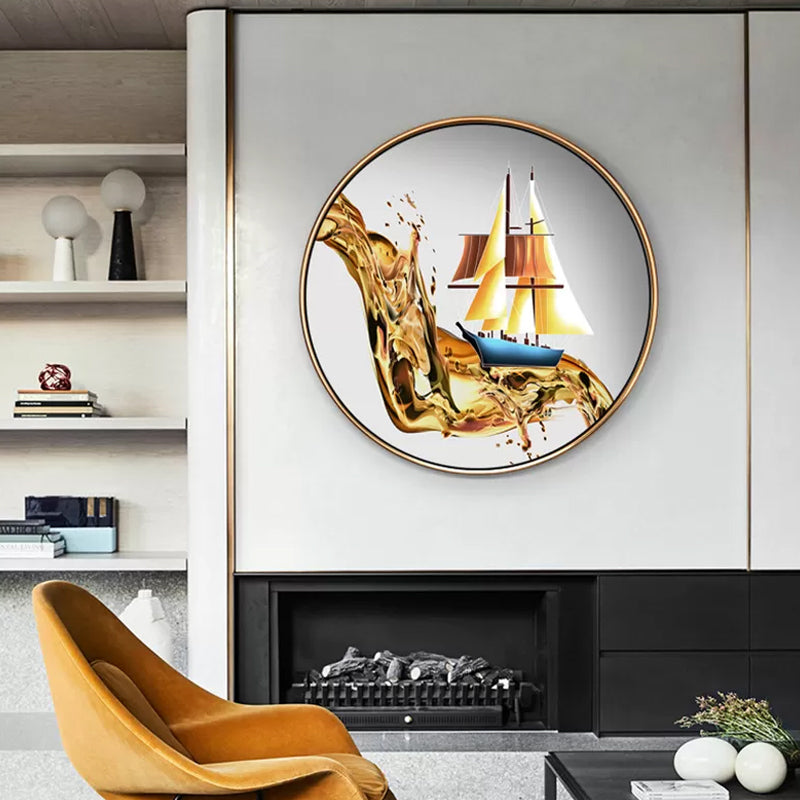 Contemporary Sailing Boat Art Print Canvas Light Color Vehicle Wall Decor, Multiple Sizes
