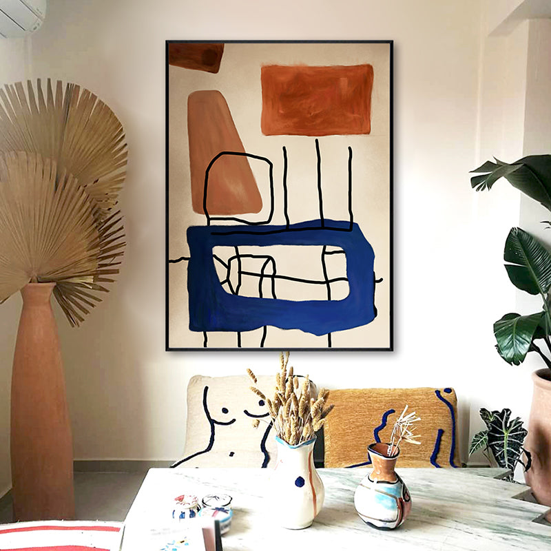 Childrens Art Table Drawing Canvas Blue and Brown Abstract Wall Decor for Kids Room