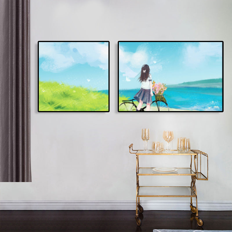 Painting Outings Canvas Print Cartoon Multi-Piece Wall Art in Soft Color for Kids Room