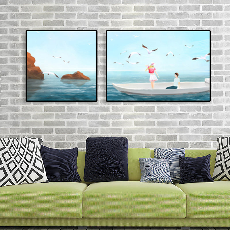 Painting Outings Canvas Print Cartoon Multi-Piece Wall Art in Soft Color for Kids Room