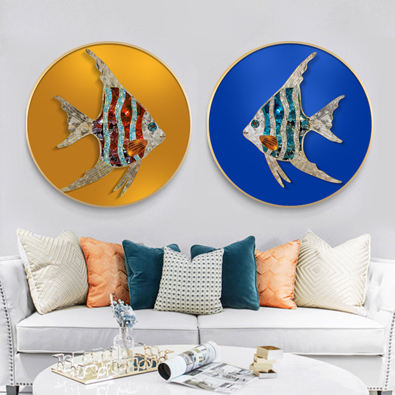 Soft Color Fish Painting Textured Contemporary Style Dining Room Canvas Wall Art