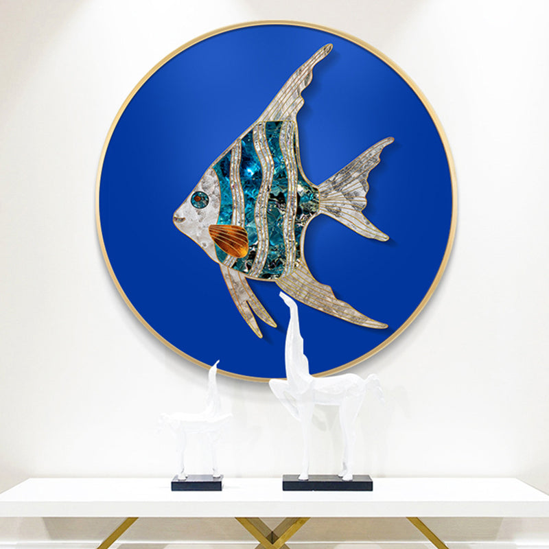 Soft Color Fish Painting Textured Contemporary Style Dining Room Canvas Wall Art