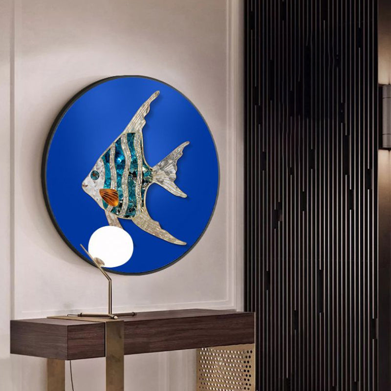Soft Color Fish Painting Textured Contemporary Style Dining Room Canvas Wall Art
