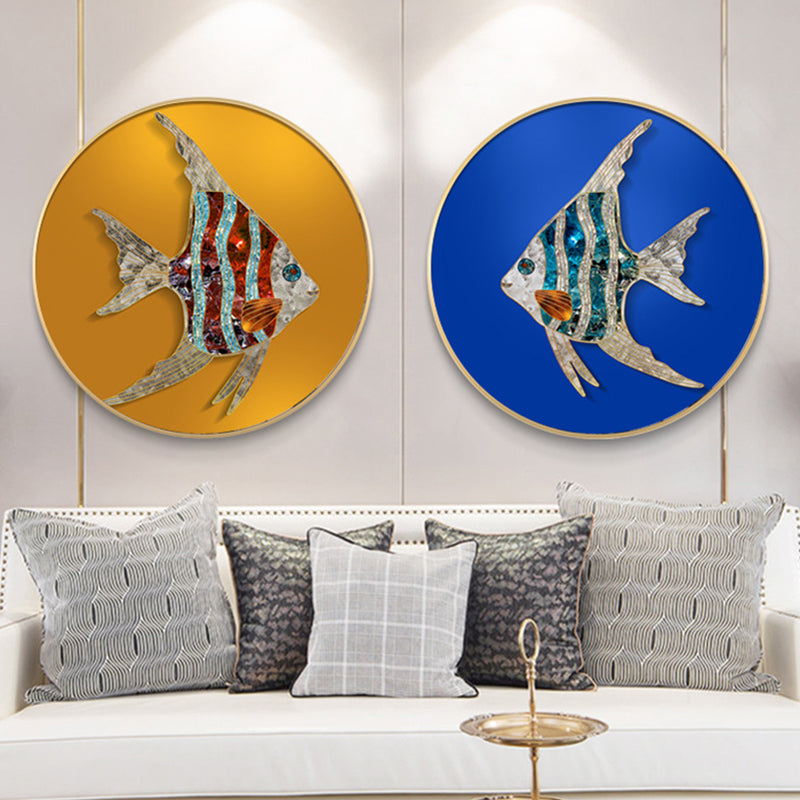 Soft Color Fish Painting Textured Contemporary Style Dining Room Canvas Wall Art