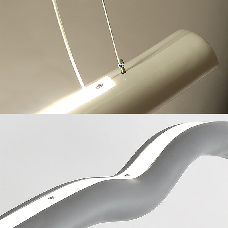 Luz de colgante colgante curvado lineal Luz de colgante LED integrado en gris/blanco para el comedor