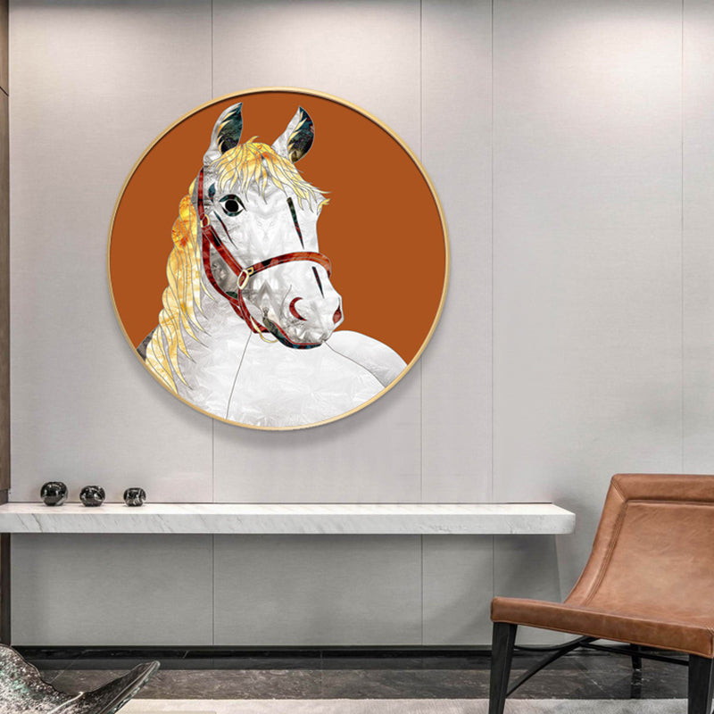 Intelligent Horse Wall Art Decor Orange Modern Style Wrapped Canvas for Dining Room