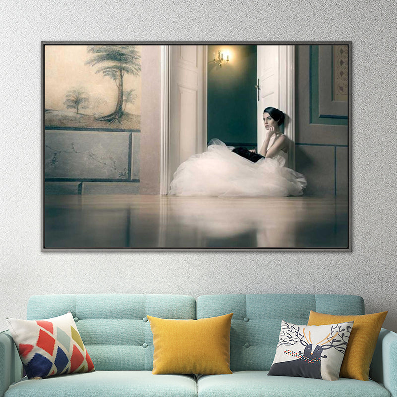 Photographic Ballerina Wall Art Nordic Textured Living Room Canvas Print in Black