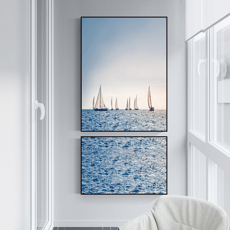 Photographs Seascape Wall Art Print Multi-Piece Modern Bedroom Canvas in Light Color