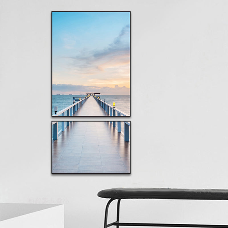 Photographs Seascape Wall Art Print Multi-Piece Modern Bedroom Canvas in Light Color