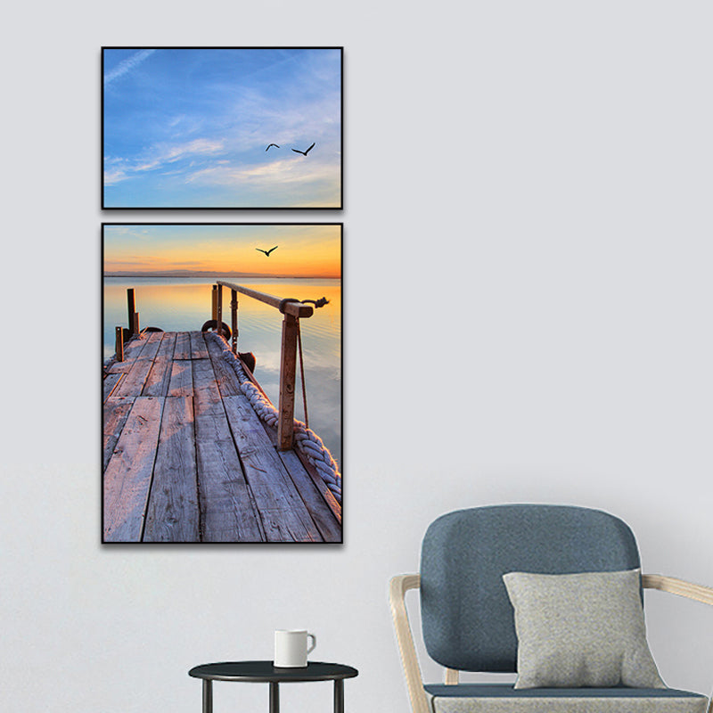 Photographs Seascape Wall Art Print Multi-Piece Modern Bedroom Canvas in Light Color
