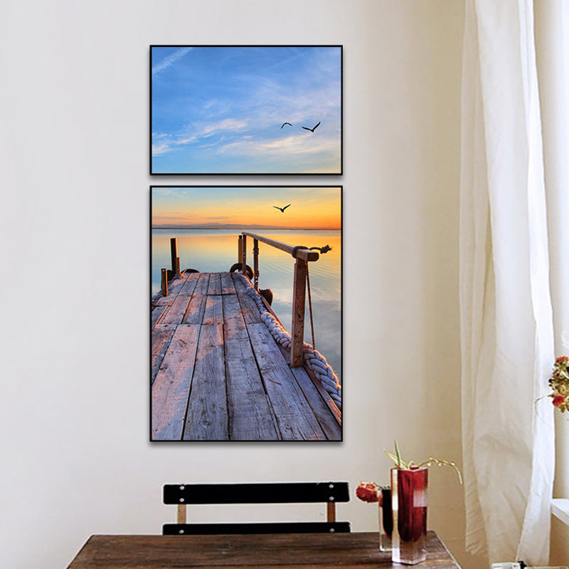 Photographs Seascape Wall Art Print Multi-Piece Modern Bedroom Canvas in Light Color