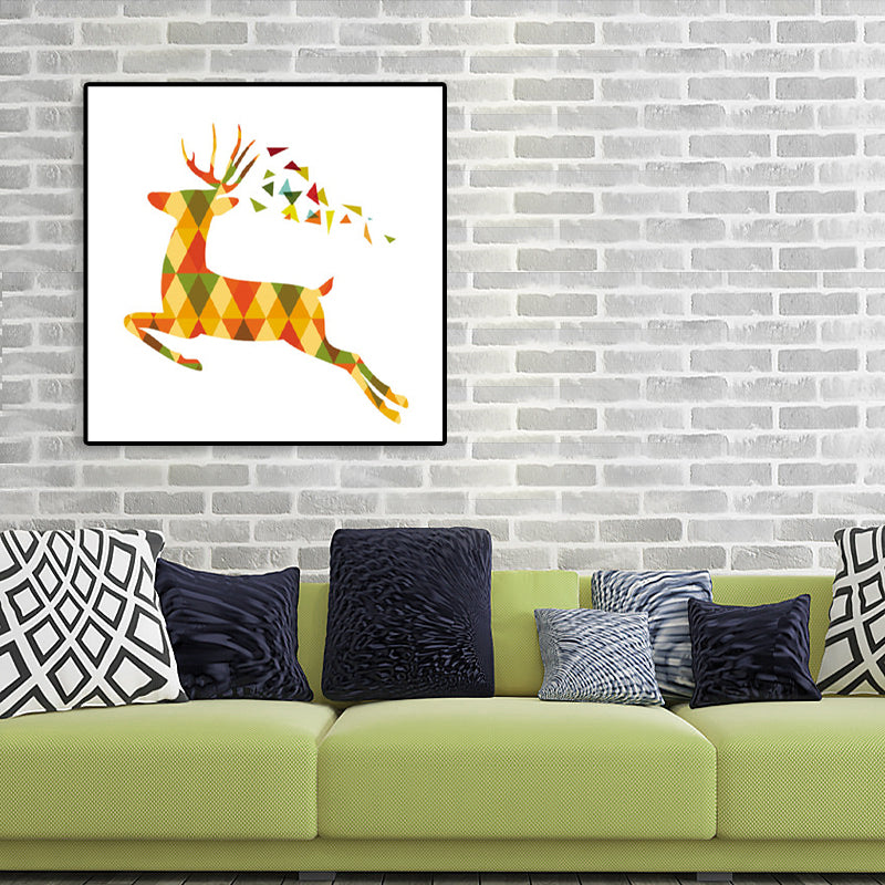 Nordic Deer Canvas Wall Art Family Room Wall Decor in Yellow on White, Multiple Sizes