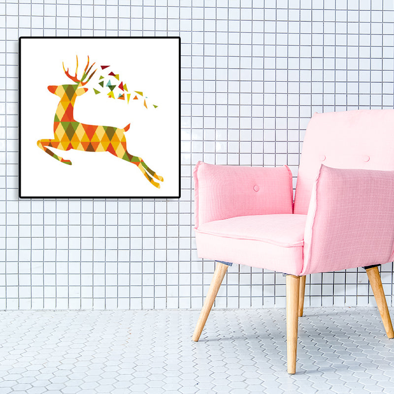 Nordic Deer Canvas Wall Art Family Room Wall Decor in Yellow on White, Multiple Sizes