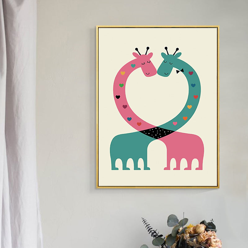 Drawing Print Animal Canvas Art Pastel Color Cartoon Wall Decor for Kids Bedroom
