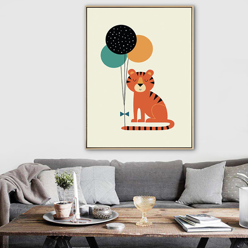 Drawing Print Animal Canvas Art Pastel Color Cartoon Wall Decor for Kids Bedroom