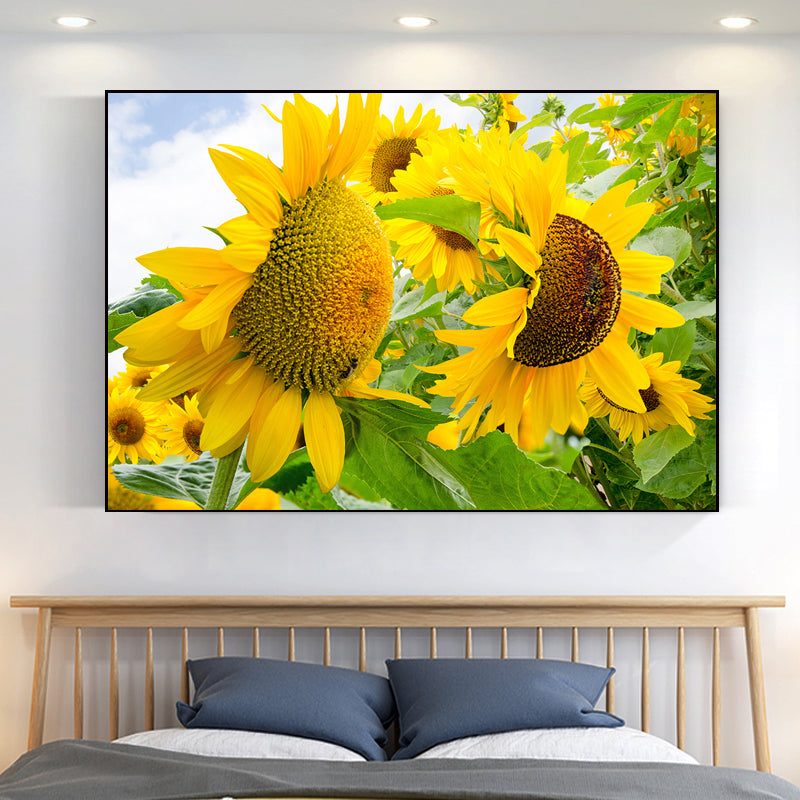 Modern Photographs Sunflower Art Print Bright Textured Wall Decor for Kids Bedroom