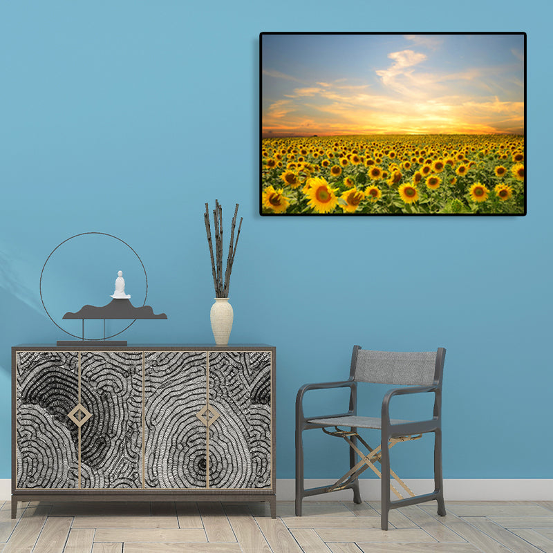 Modern Photographs Sunflower Art Print Bright Textured Wall Decor for Kids Bedroom