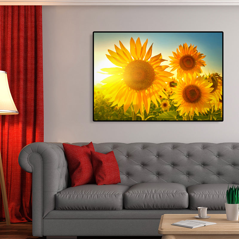 Modern Photographs Sunflower Art Print Bright Textured Wall Decor for Kids Bedroom