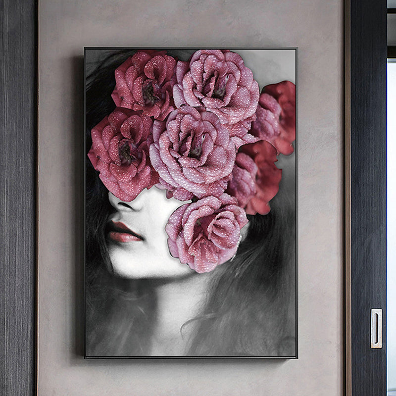 Photography Flower Girl Canvas Print Soft Color Modern Style Painting for Living Room