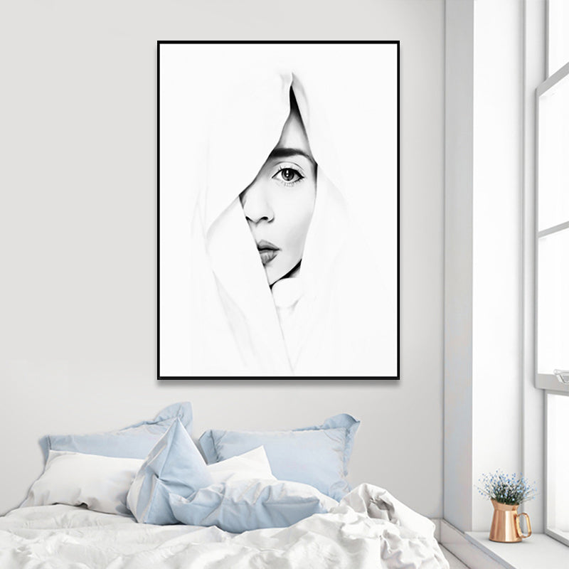 White Half-Face Girl Painting Textured Modern Style Girls Bedroom Canvas Wall Art