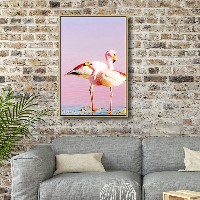 Flamingos Canvas Print Pink Childrens'Art Wall Decor for Dining Room, Multiple Sizes