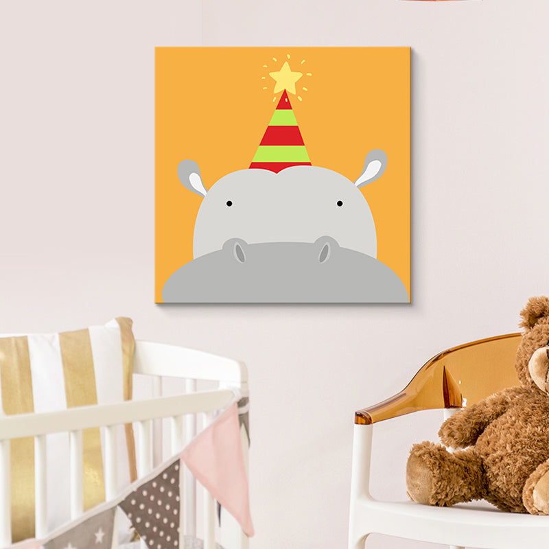 Soft Color Cartoon Canvas Print Illustration Animal and Food Wall Art for Nursery