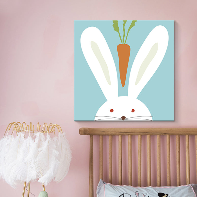 Soft Color Cartoon Canvas Print Illustration Animal and Food Wall Art for Nursery