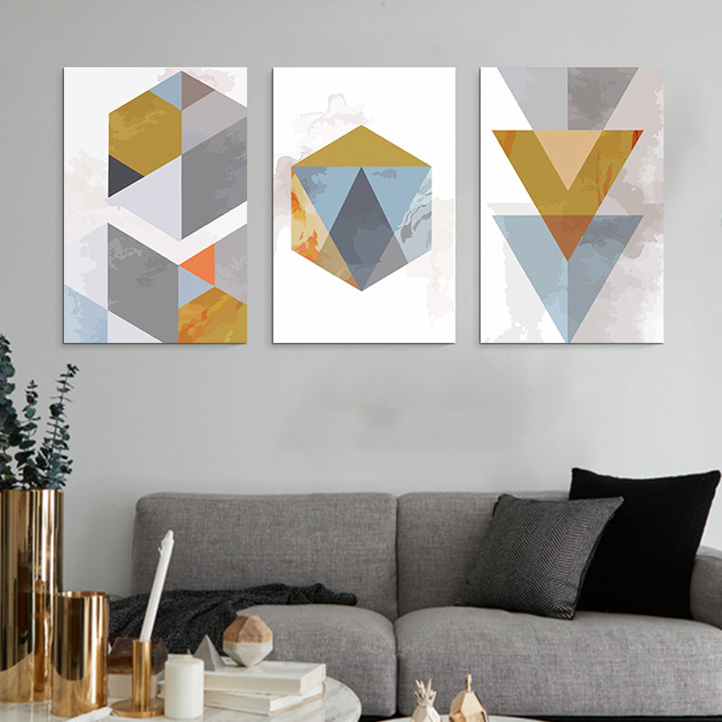 Grey and Gold Contemporary Canvas Art Geometric Shapes Wall Decor for House Interior