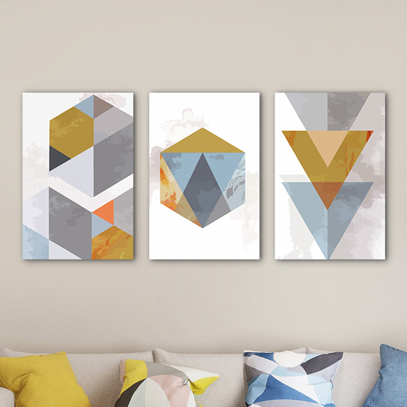 Grey and Gold Contemporary Canvas Art Geometric Shapes Wall Decor for House Interior