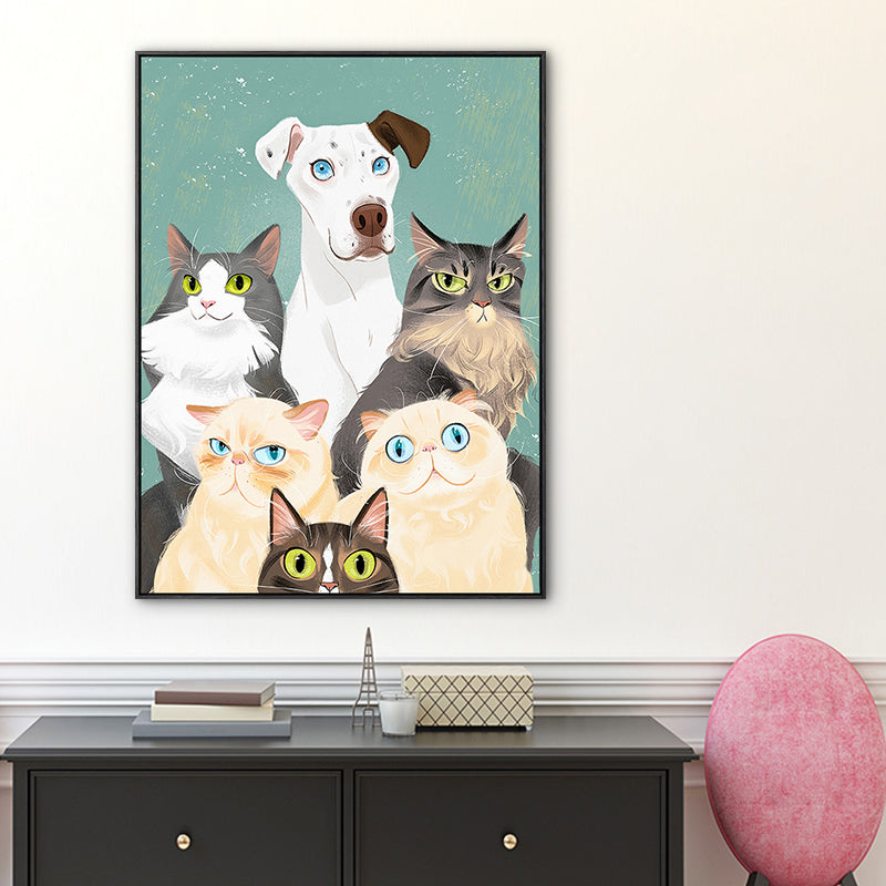 Lovely Pet Drawing Wall Art for Kids Bedroom Animal Print Canvas in Pastel Color