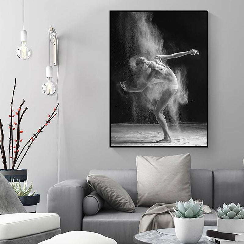 Contemporary Dancer Wall Art Canvas Print Textured Grey Wall Decor for House Interior
