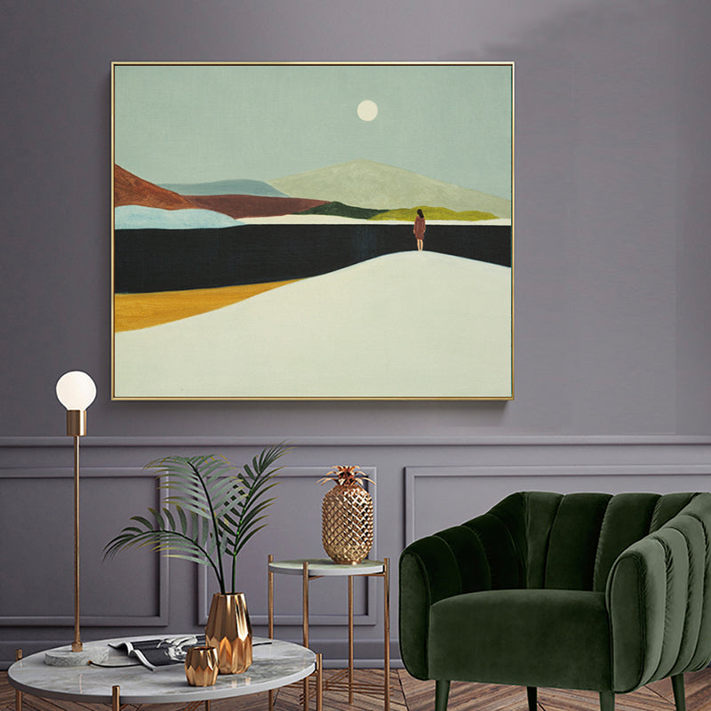 Abstract Mountain Drawing Canvas Print Minimalist Textured Wall Art in Family Room