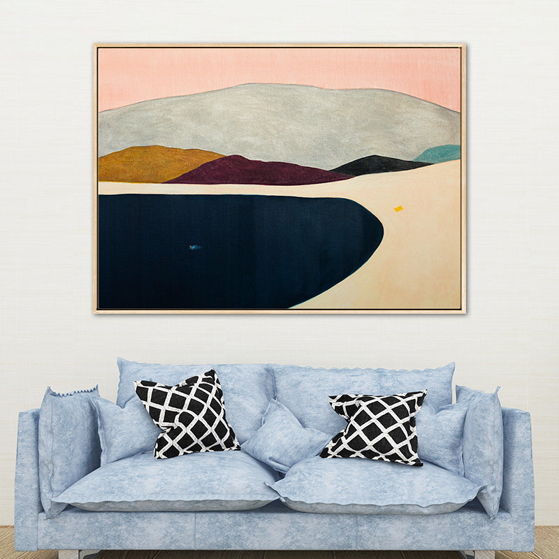 Abstract Mountain Drawing Canvas Print Minimalist Textured Wall Art in Family Room